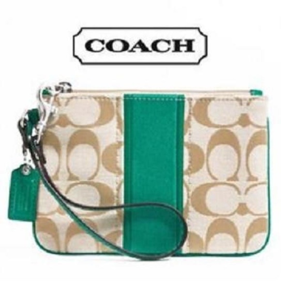 Coach Handbags - 3/$30🌻COACH Wristlet Teal Green Stripe